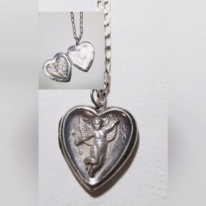 Sterling Silver 1 In Heart And Sterling Silver Link Chain Size Adjustable